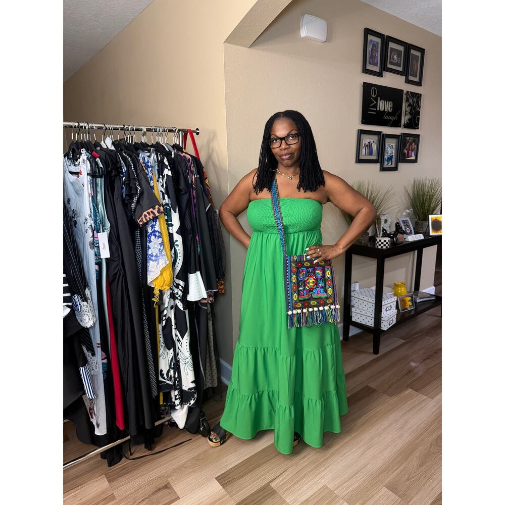 Women's Solid Color Vacation Tube Top Ruffled Hemline Dress, Bohemia